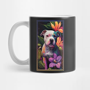 American Staffordshire Terrier Pitbull Vibrant Tropical Flower Tall Digital Oil Painting Portrait Mug